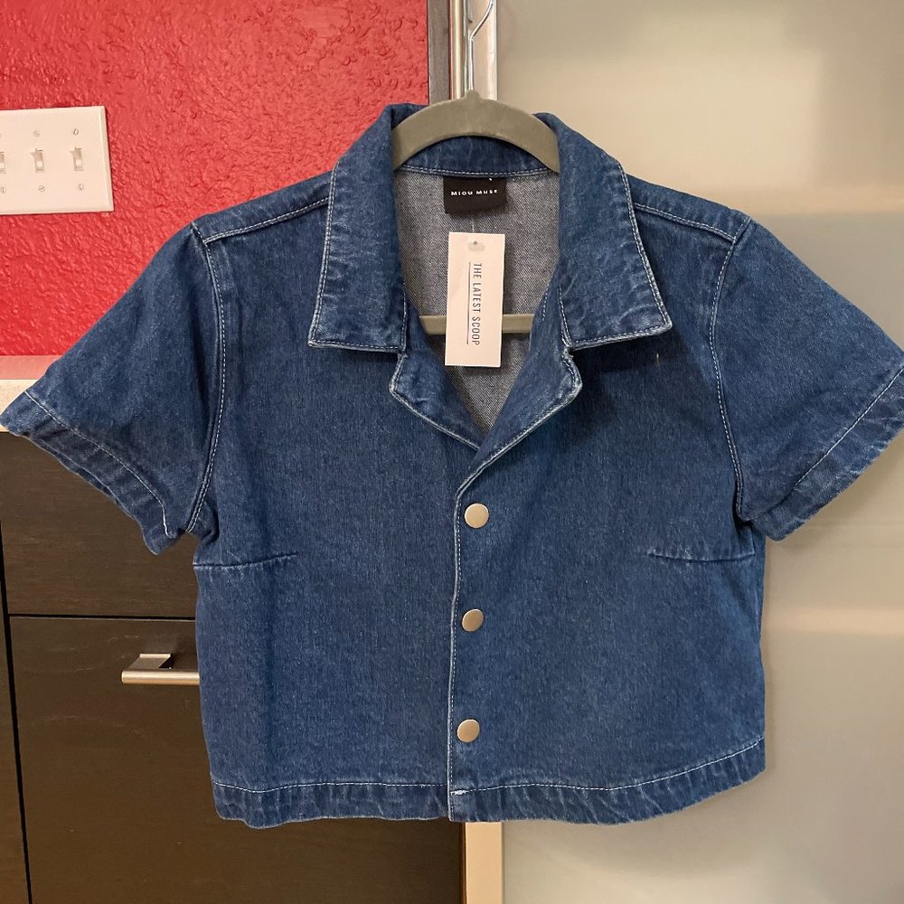 Denim Short Sleeve Button Up Shirt